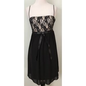 Cache Cocktail Dress Women 4 XS S Black Lace Empire Waist Bow Y2K Feminine party